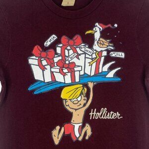 Mens Hollister Christmas TShirt Tee Surf Boy Gifts Burgundy Crew Neck Small